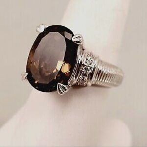 JUDITH RIPKA BEAUTIFUL OVAL CUT SMOKEY QUARTZ STERLING SILVER RING SZ 7